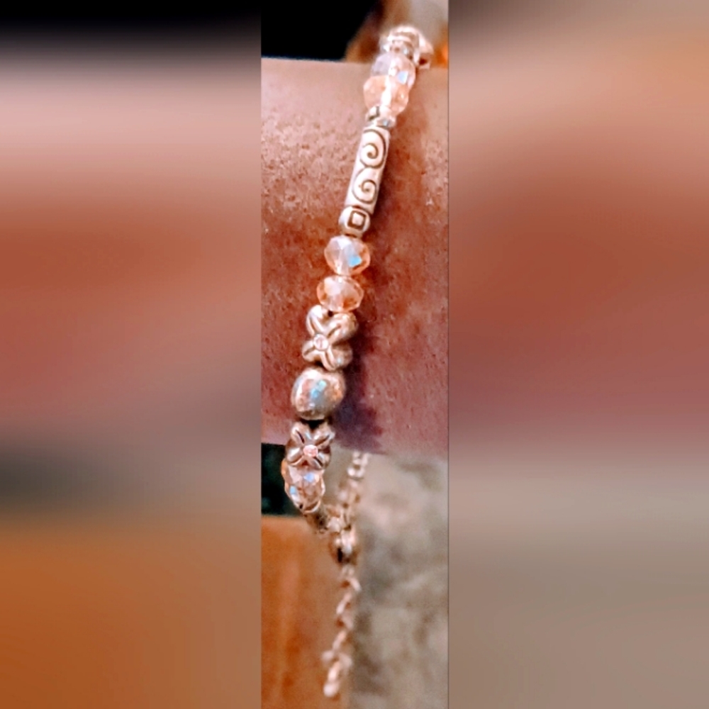 Brighton Silvertone with Crystal Cross Pink  Rhinestone circle design  Bracelet.